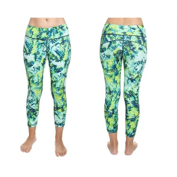 ZELLA Green Blue Leaf Print Tropical Vibrant Cropped Leggings Size XS Stretch - Picture 1 of 7